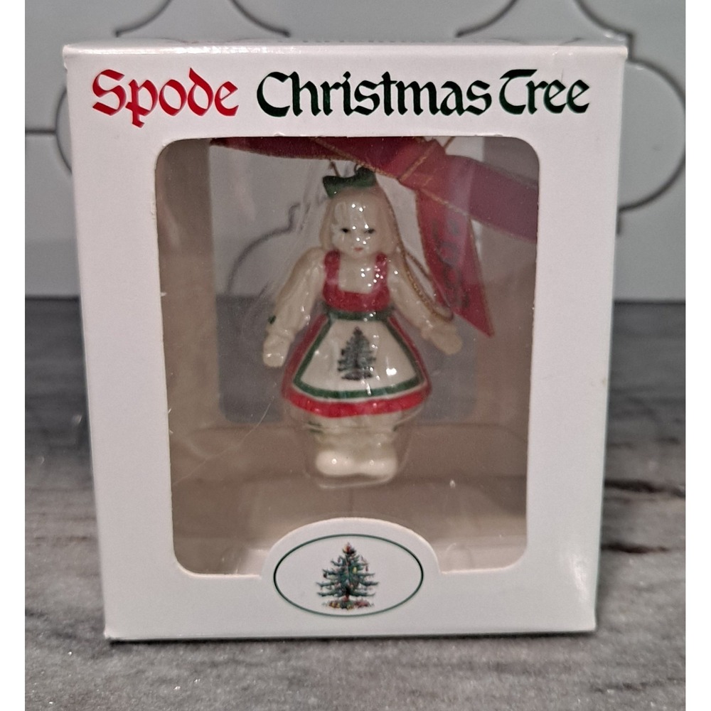 Inโ Box SPODE Christmas Tree Porcelain Doll Ornament Noel with Red Bow